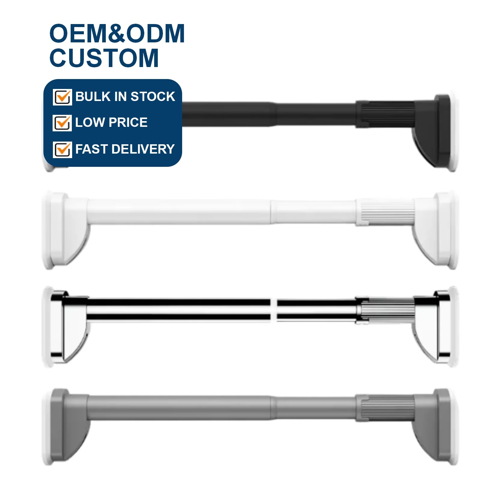 Wholesale JE Customized Length Color Adjustable Shower Curtain Rod Polished Bathroom
