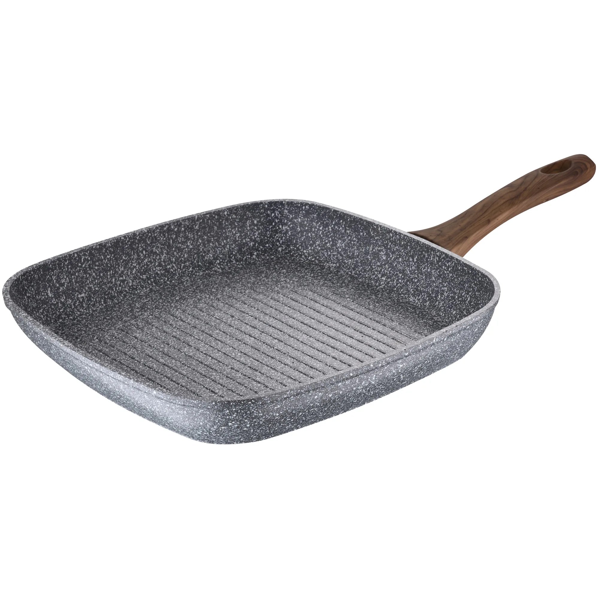 28x28cm forged aluminum grill pan induction cooking zones Marble interior and exterior coating wood-effect handle Daimiel