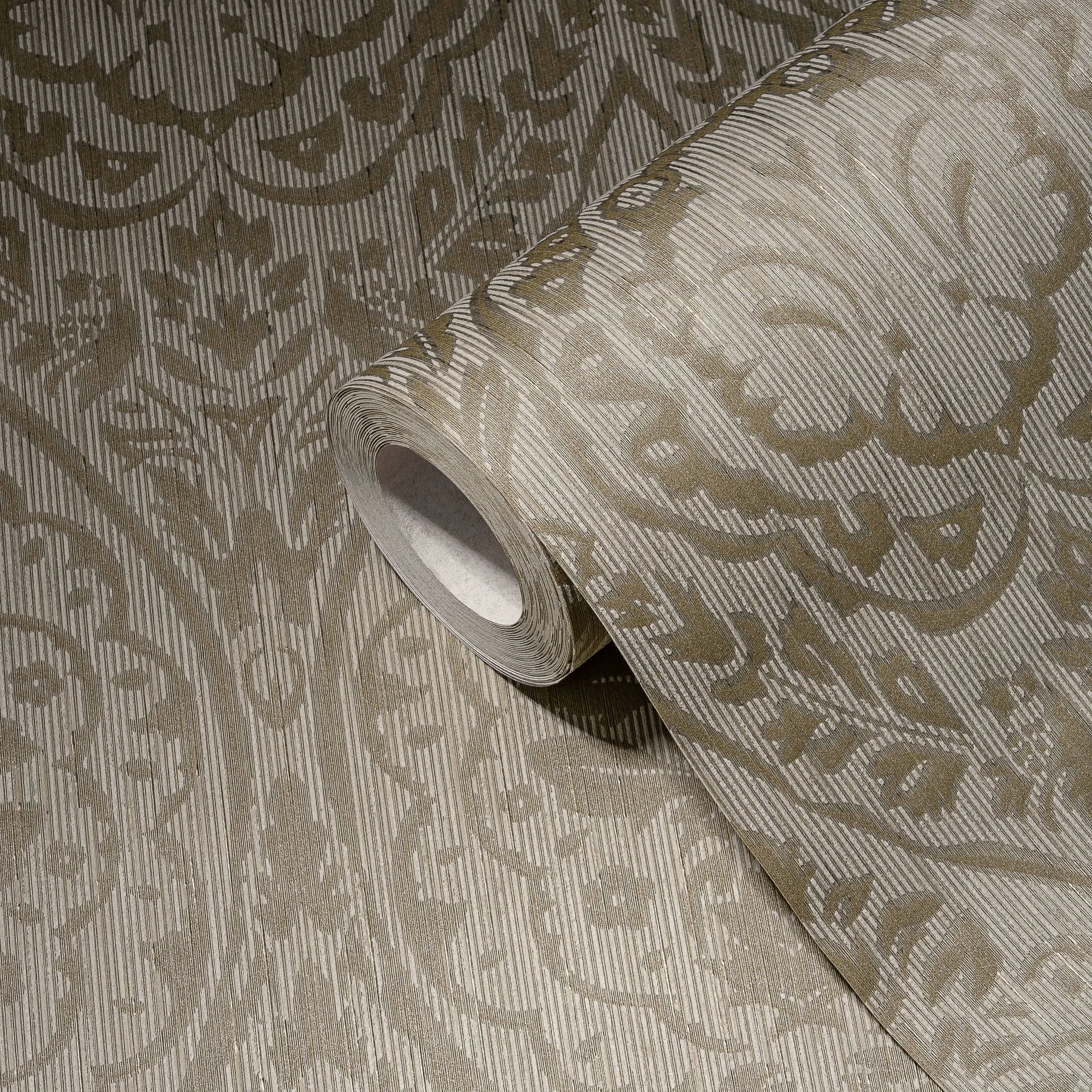 Made in Germany Non Woven Damask Wallpaper Rolls Brown Beige-Modern Design for Living Room & Hotel Use-10.05x0.53m