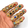 Retro Vintage Colorful Natural Stone Bezel Rings Wholesale 18k Gold Plated Solid Brass Fashion Jewelry Gemstone Women Bohemian