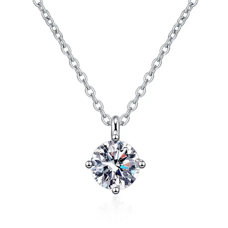 Minimalist Four Claw Moissanite Pendant Necklace 925 Sterling Silver Available in 0.5ct 1ct 2ct Sizes Moissanite Jewelry