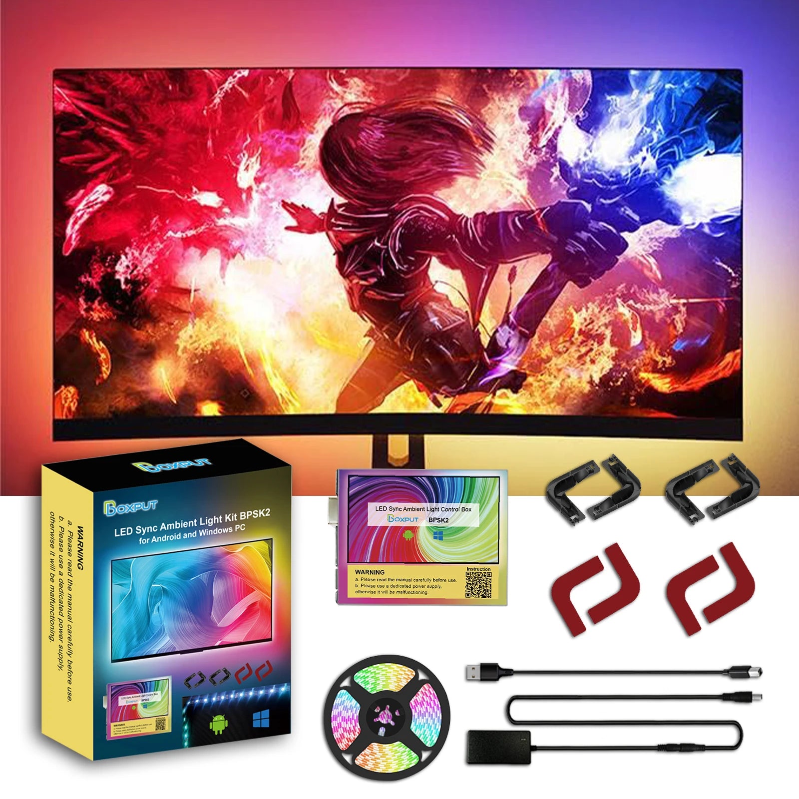 BPSK2 Ambient TV PC Monitor Led Lights ABS Light Strings for Win Tvs 5V Atmosphere Decor Lamps RGB Usb 15 Tv 80 Inch APP Control