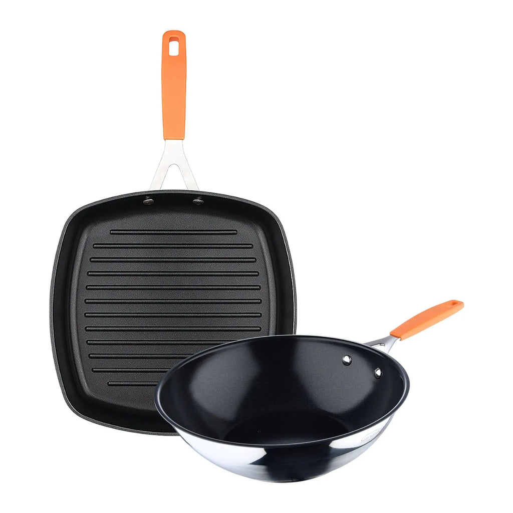 COMPACT San Ignacio Grill Pan Set (28x28cm) + Wok (28cm) in forged aluminum for induction hobs