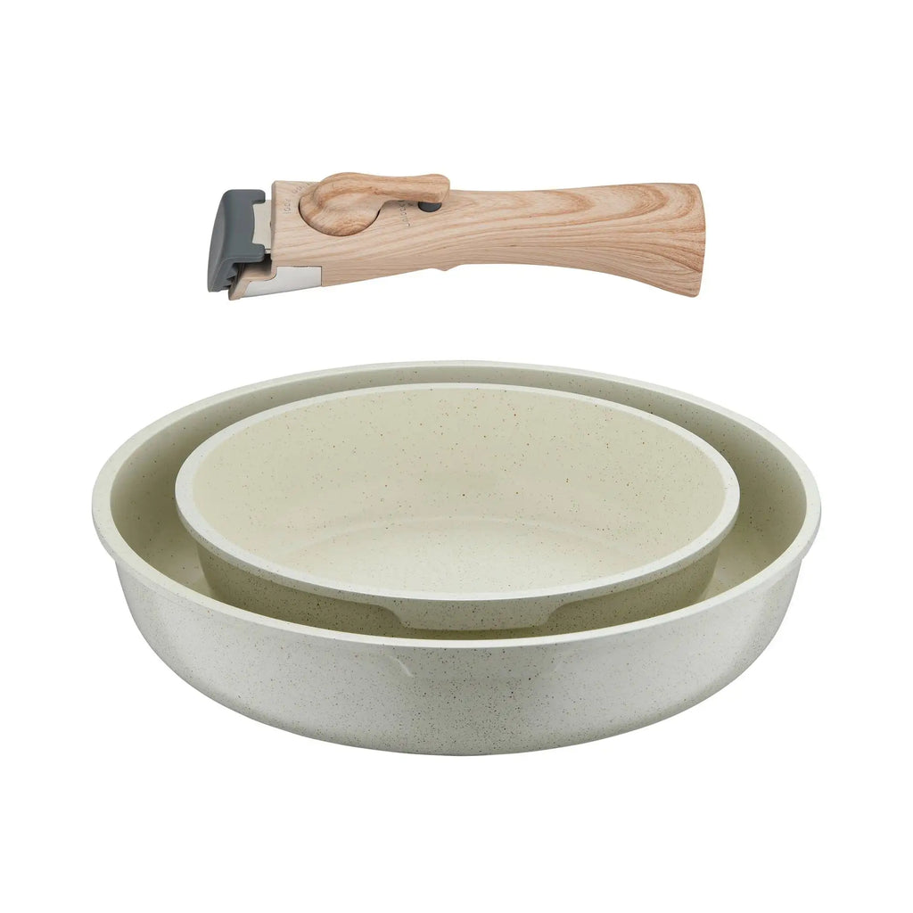 Bergner Click&Cook Set of 2 Frying Pans 22/26cm Cast Aluminum White + Detachable Handle