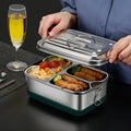 Outdoor Picnic Camping Tiffin Food Container Rectangle Double Deck 304 Stainless Steel Leakproof Lunch Box Silicone Paper Box