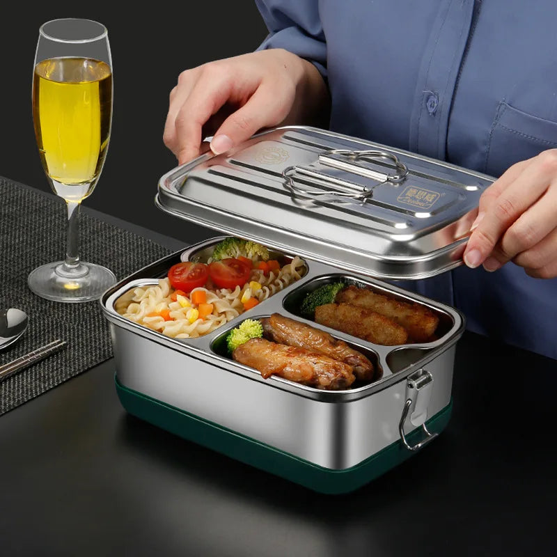 Outdoor Picnic Camping Tiffin Food Container Rectangle Double Deck 304 Stainless Steel Leakproof Lunch Box Silicone Paper Box