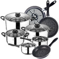 SAN IGNACIO Toledo 8-piece stainless steel cookware set with MAGEFESA K2 Gransasso enamelled steel frying pans (18/20/24 cm)
