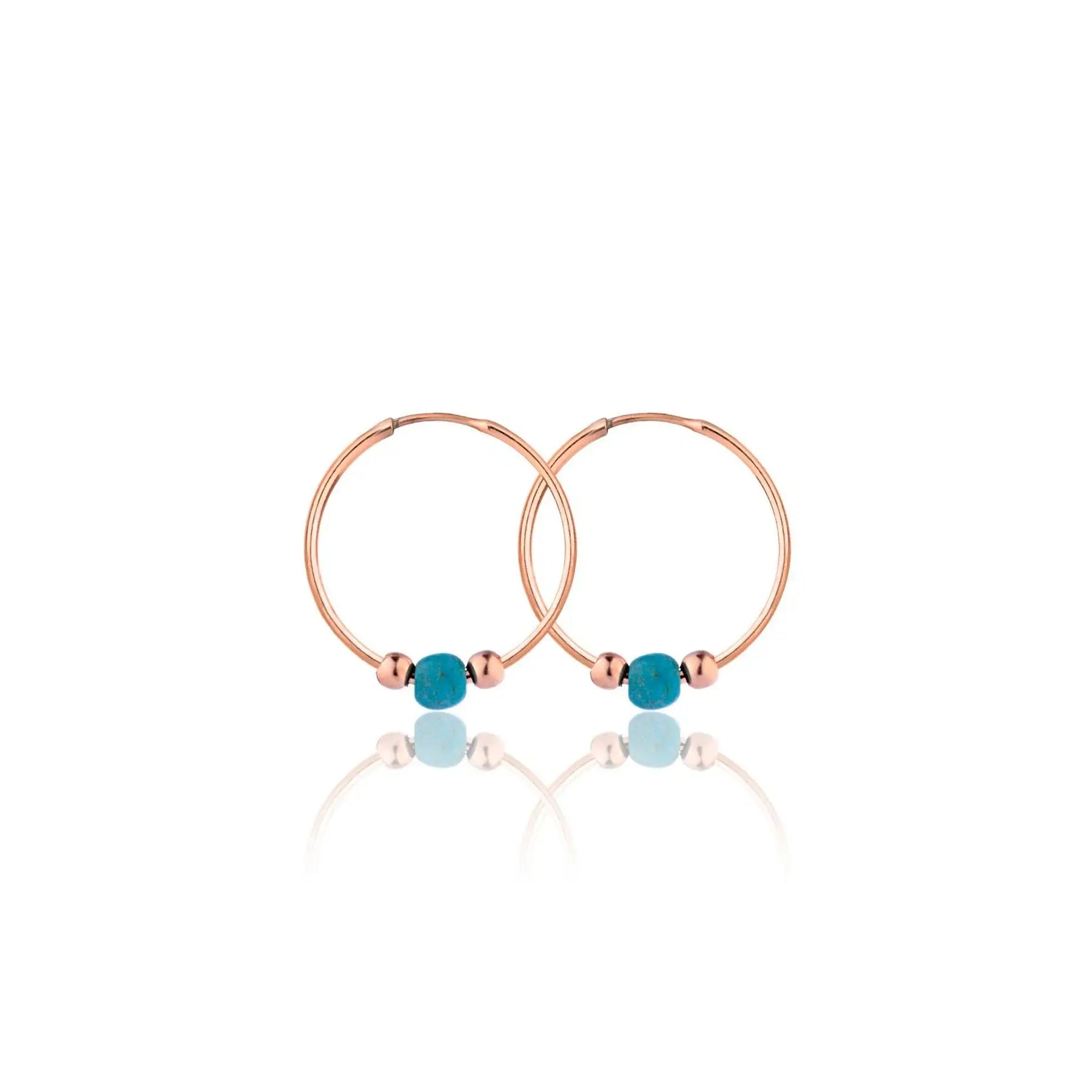 925 Sterling Silver Fine Hoop Earrings 1.8 cm Turquoise Stone Elegant and Luxurious Style Turkey