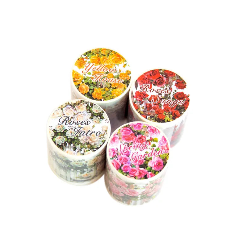 Customized Hologram Transparent Colorful Flower Themed Handbook DIY Recycled Stickers PET Tape