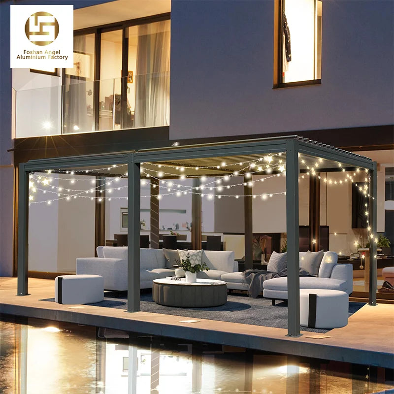 Trendy Design Retractable Motorized Louvered Pergola 12x20 & 6x3 Aluminum Eco-Friendly Waterproof Balcony Outdoor Structure MegaBDM