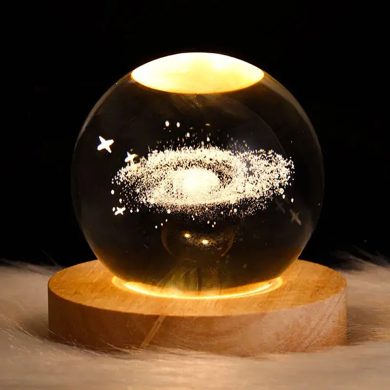 80mm Natural Crystal Ball Wooden Lamp Base Imbued with Cosmic Beauty Milky Way Stars Walking Universe for Valentine's Day