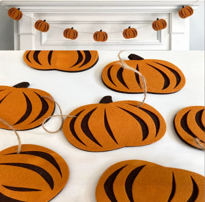 PaFu Thanksgiving Home Hanging Decoration Fall Harvest Pumpkin Garland Banner Felt Pumpkins Fall  Banner