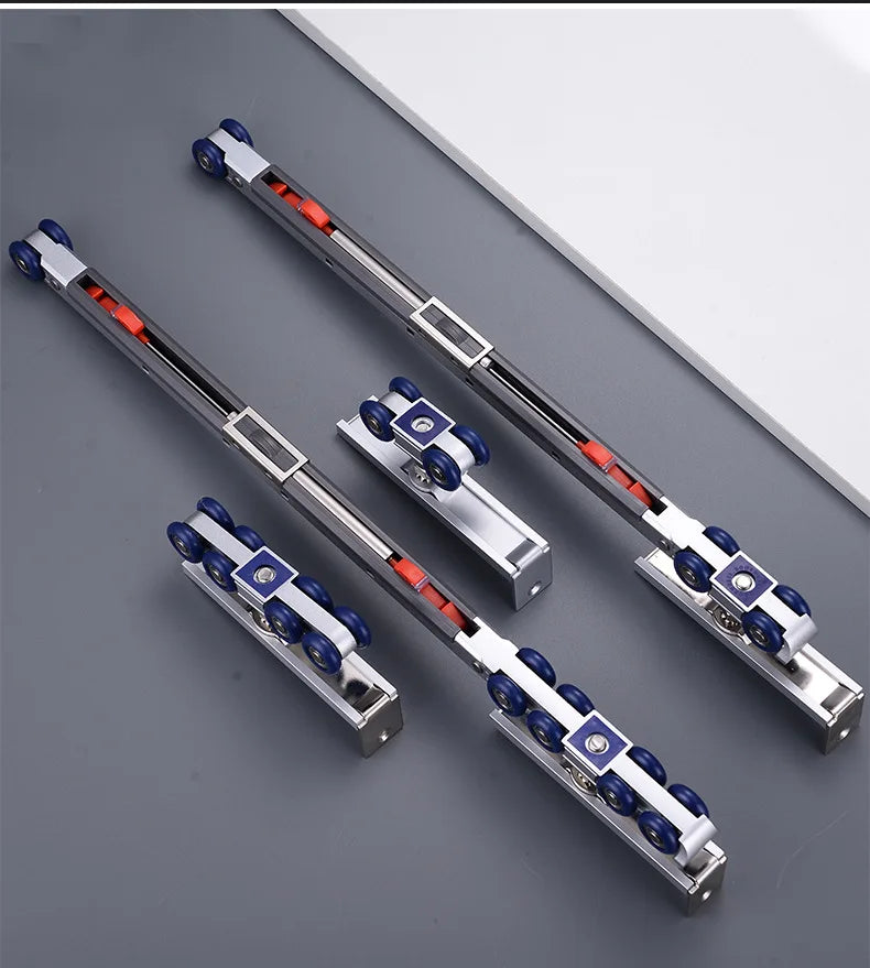 Two-Way Stainless Steel Sliding Door Hardware Kit with Bidirectional Buffer Damping Pulley Bumper Roller System for Bedroom