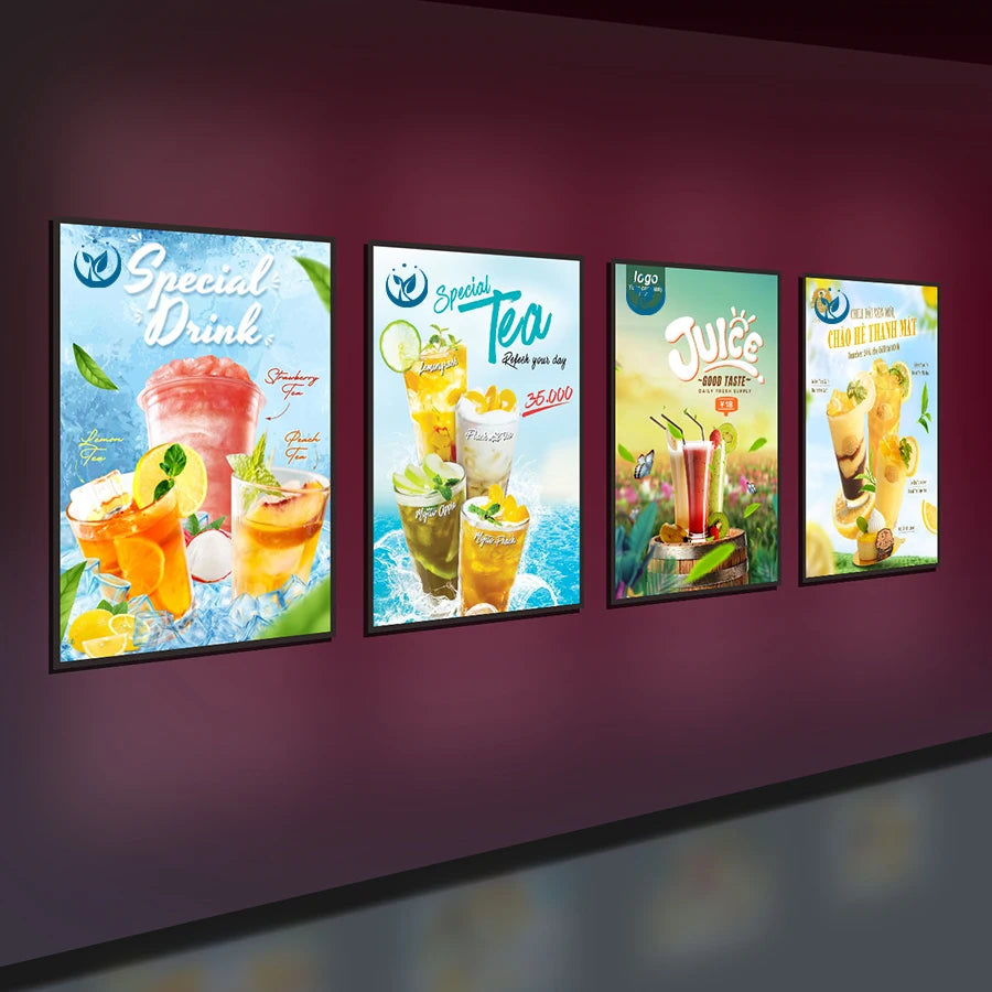 Custom A4 Ultra-Thin LED Light Box Tempered Glass Menu Board for Indoor Business Advertising Slim LED Poster Light Box
