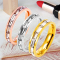 Fashion New Stainless Steel Couple Rings Diamond Gold Plated Natural Zircon Gemstone Wedding Jewelry