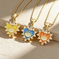 QIKU Bohemia Style Enamel Heart Eye Pendant Copper Cubic Zircon Chain Necklace Jewelry Gift Wedding Engagement Accessories