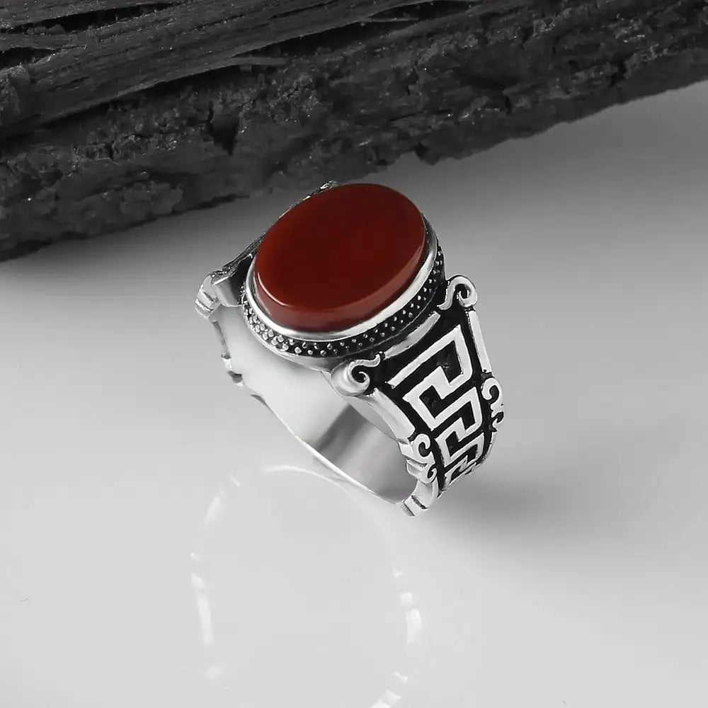 Wholesale Azuris VALKH1137 925 Sterling Silver Ottoman Style Men's Ring with Naturel Stone Agate Handmade Turkey