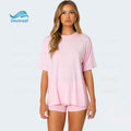 Custom Logo Women Breathable Compressed Workout Cotton Short Sets Regular T Shirt Sport Biker Outfit Summer Casual Gym Top