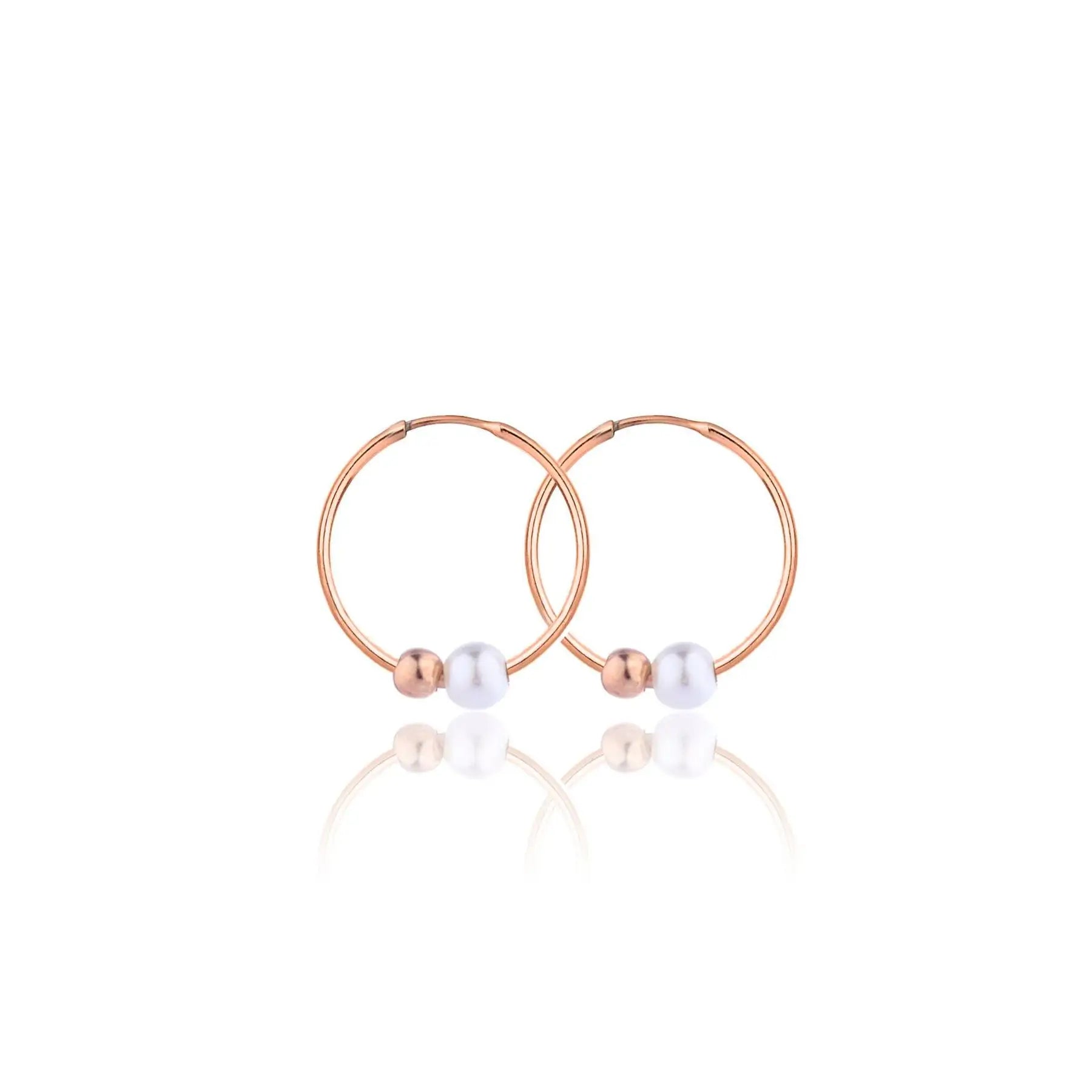Azuris 925 Sterling Silver 1.8 Cm Bulk White Pearl Hoop Earrings with Bezel Setting Rhodium Plated Trendy