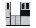 L Shaped Modular Metal Combined Steel Kitchen Buffet Cupboard with Glass Doors & Drawers MegaBDM