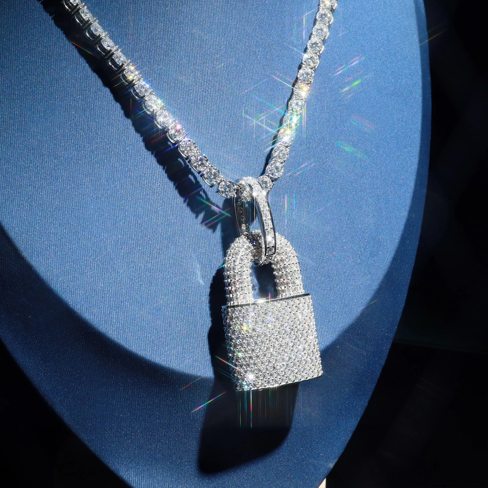 Lock-shaped Customized Pendant Iced Luxury Shiny High Quality Design Sterling Silver 925 VVS Moissanite Rhodium Plated Hip Hop