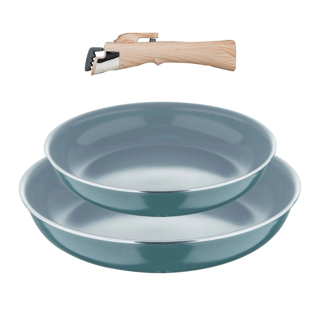 Bergner Click&Cook Set of 2 Frying Pans 24/28cm Recycled Pressed Aluminum Green + Removable Handle