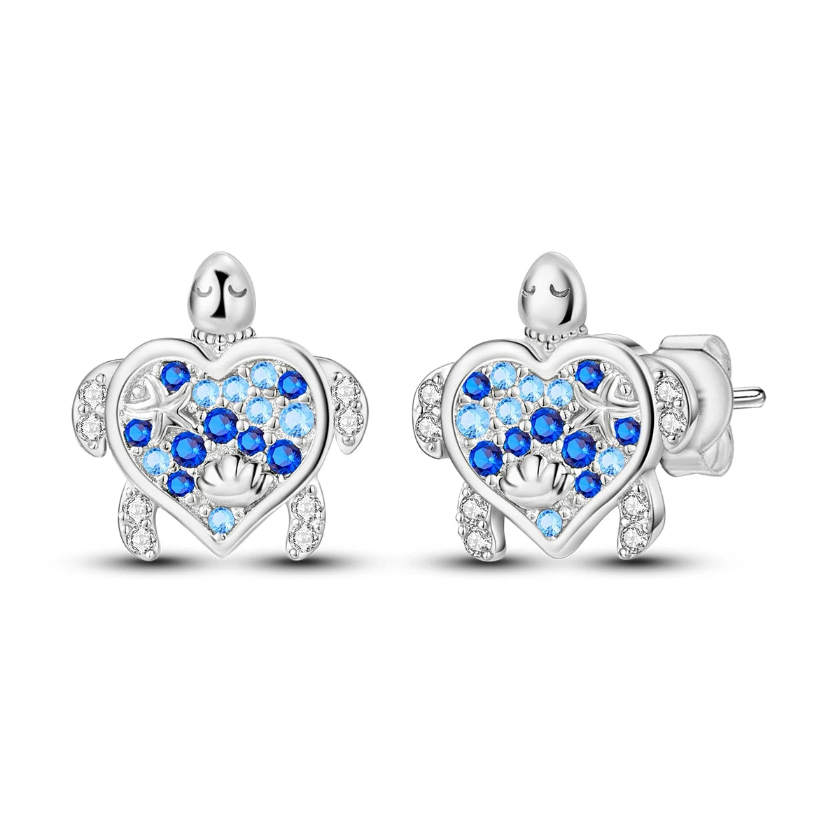 MULA Silver Blue Sea Star Sea Turtle Stud Earrings Classic Alloy Jewelry with Zircon for Wedding Anniversary Party Gift Giving