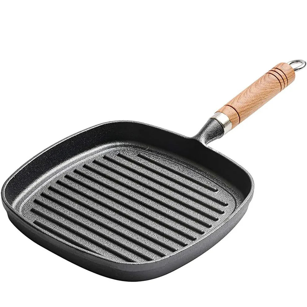 Steak Enthusiast Square Cast Iron Non-Stick Frying Pan 22cm Pre-seasoned Classic Design Kitchen Skillet Cookware