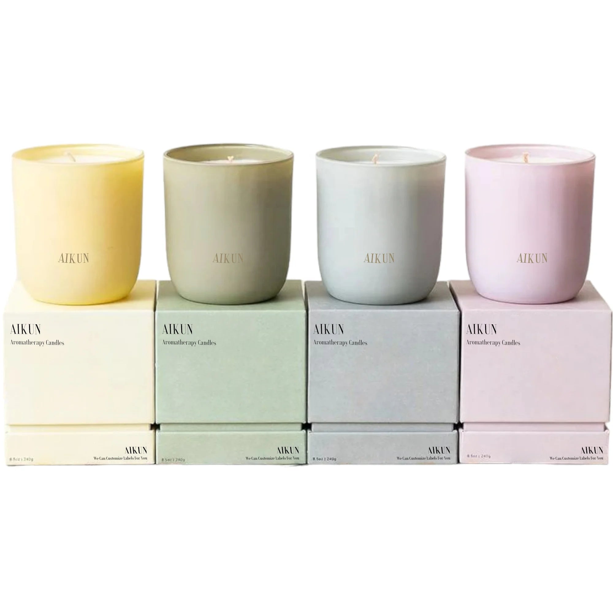 AIKUN Natural Soy Wax Strong Multiple Scent Aroma Candle Home Decoration Glass Jar Essential Oil Scented Candle