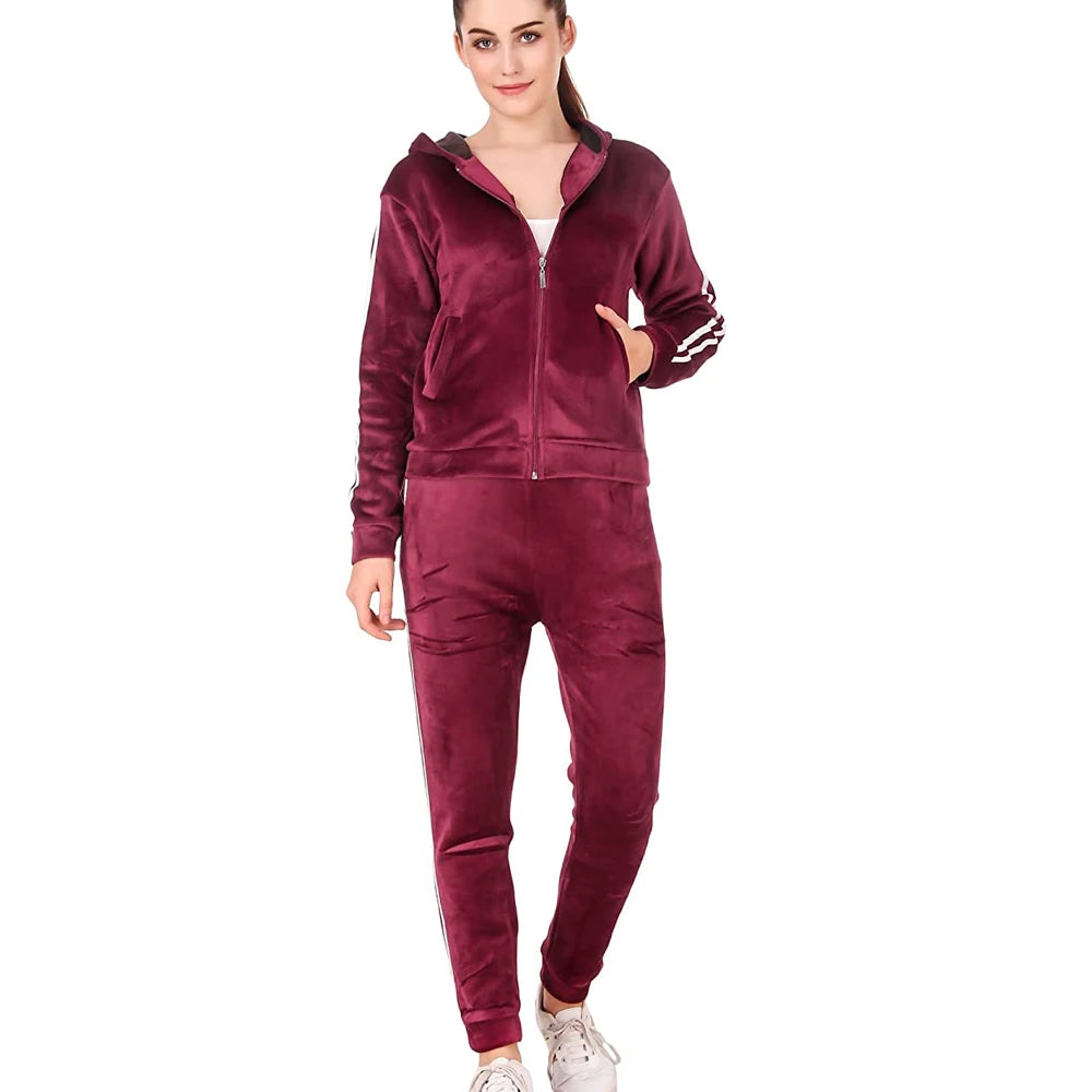 Custom Velour Tracksuit Womens Two Piece Set Velvet Sweatsuit Zipper Hoodie and Sweatpants Velvet Tracksuit for Ladies