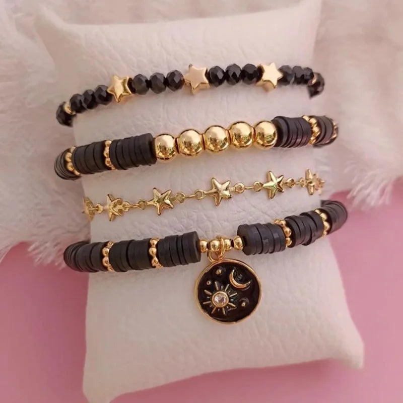 Best Selling Boho Heishi Beaded Bracelets Set for Couples the Sun and the Moon Charm Bracelet for Women Jewelry Wholesale