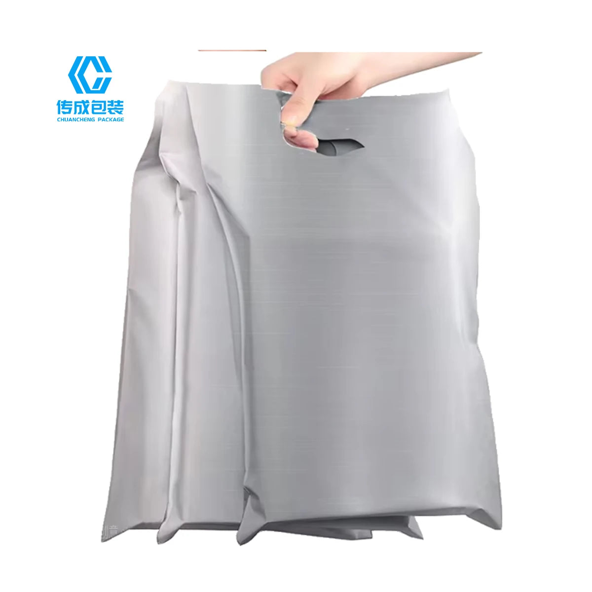 Large Silver Plastic Express Shipping Pouch Custom Thick Poly Mailer Bag Handle Printed Surface Courier Free Sample Available