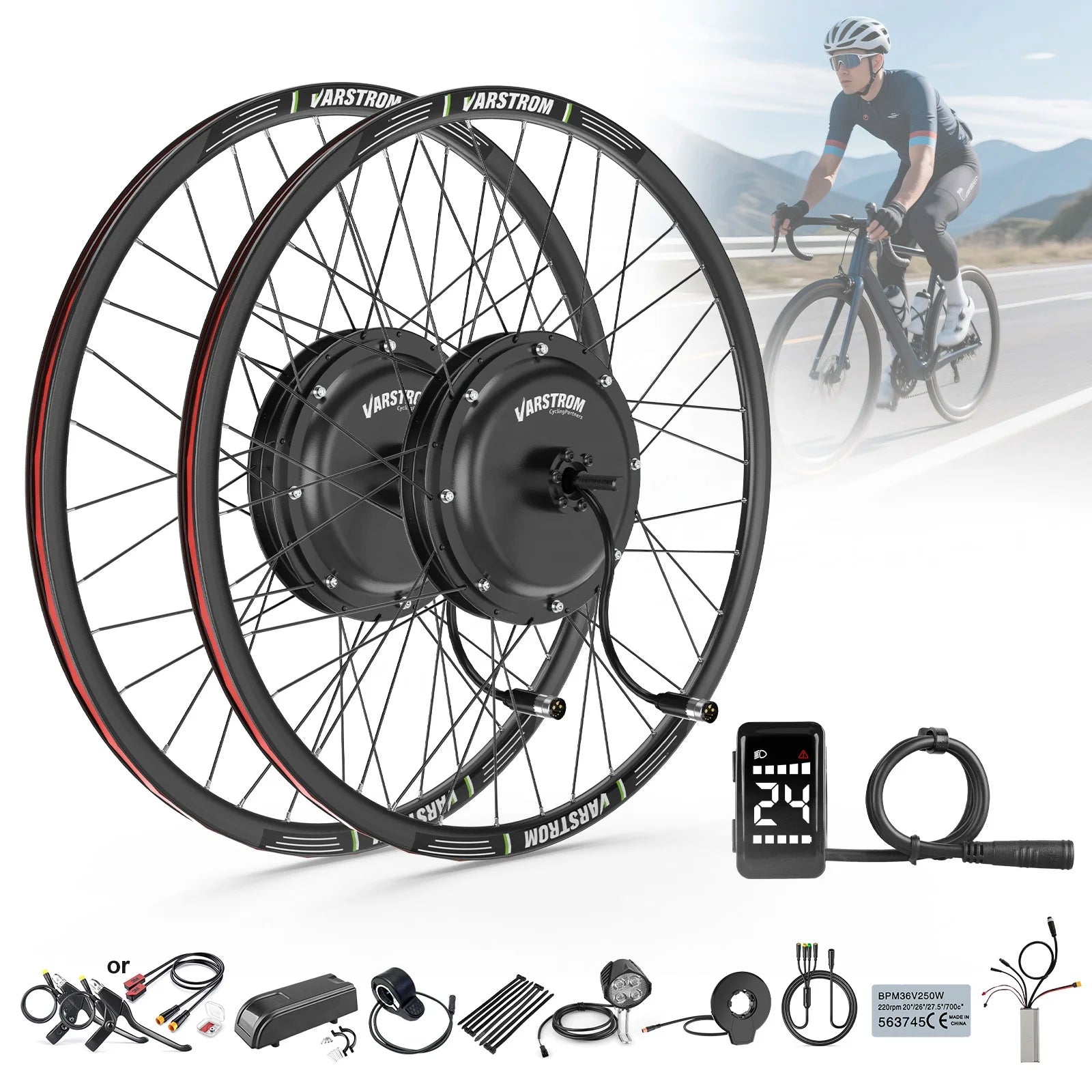 Varstrom 1500W 1000W 48V DIY Ebike Conversion Kit Rear Hub Motor Front Hub Motor LCD Display for 20" 26" 27.5" 700C Wheel