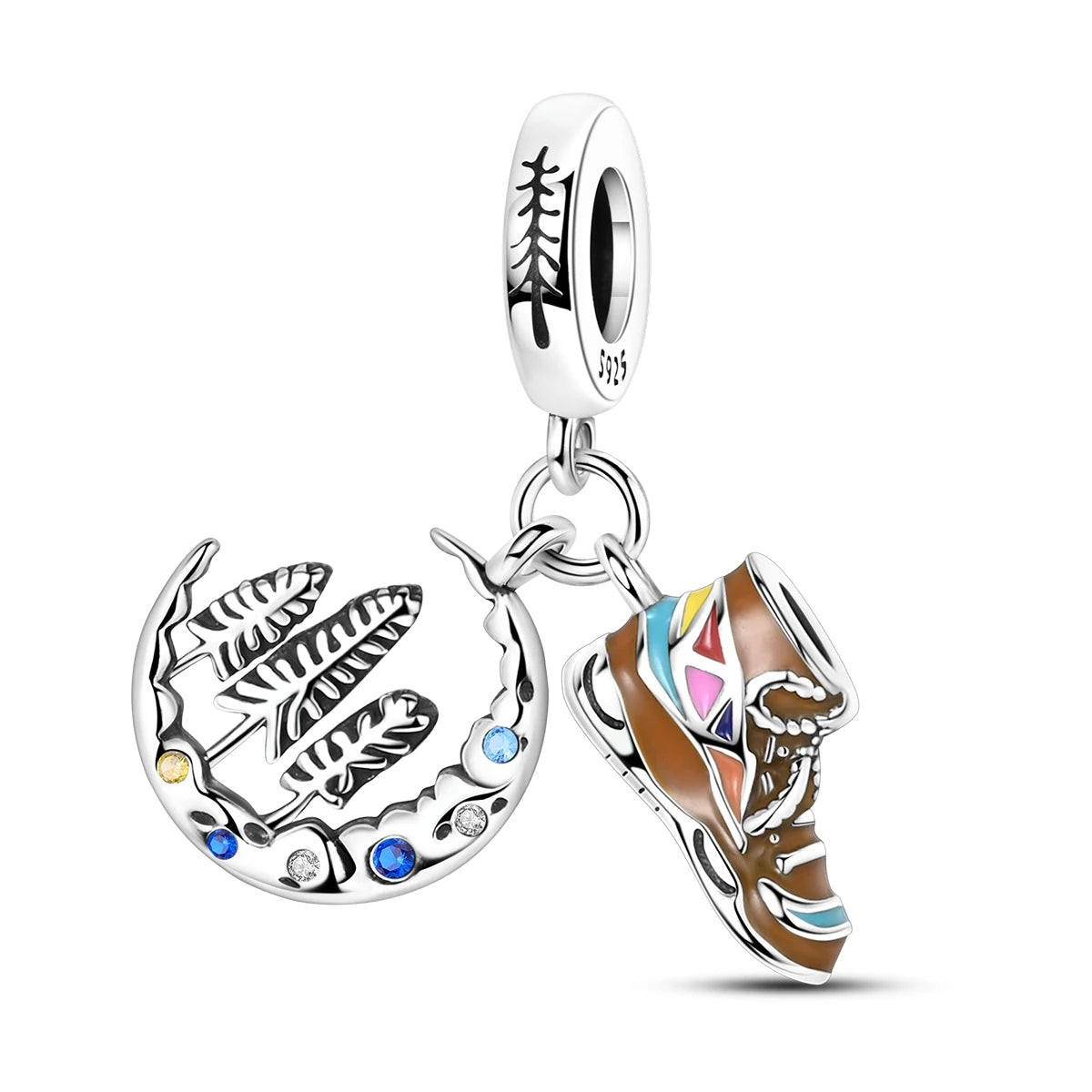 Silver Fashion Classic Mountain Shoe Moon Forest Pendant Fit Charm Bracelet with Zircon Fashion Jewelry for Gift