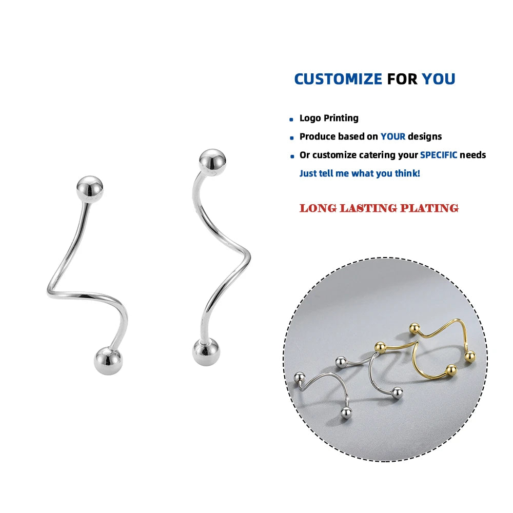LE132 Minimalist 925 Sterling Silver Large Geometric Spiral Korean Designer Fashion Jewelry Gold Plated Cuff Clip Earrings Women