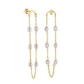 Elegant Fashion 925 Sterling Silver Tassels Pearl Chain Stud Earrings GOld Plated Jewelry Gift for Women