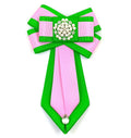 Pink & Green Pearl Polyester Ribbon Floral Bow Tie Women's Brooch Pin for Wedding Engagement Gift