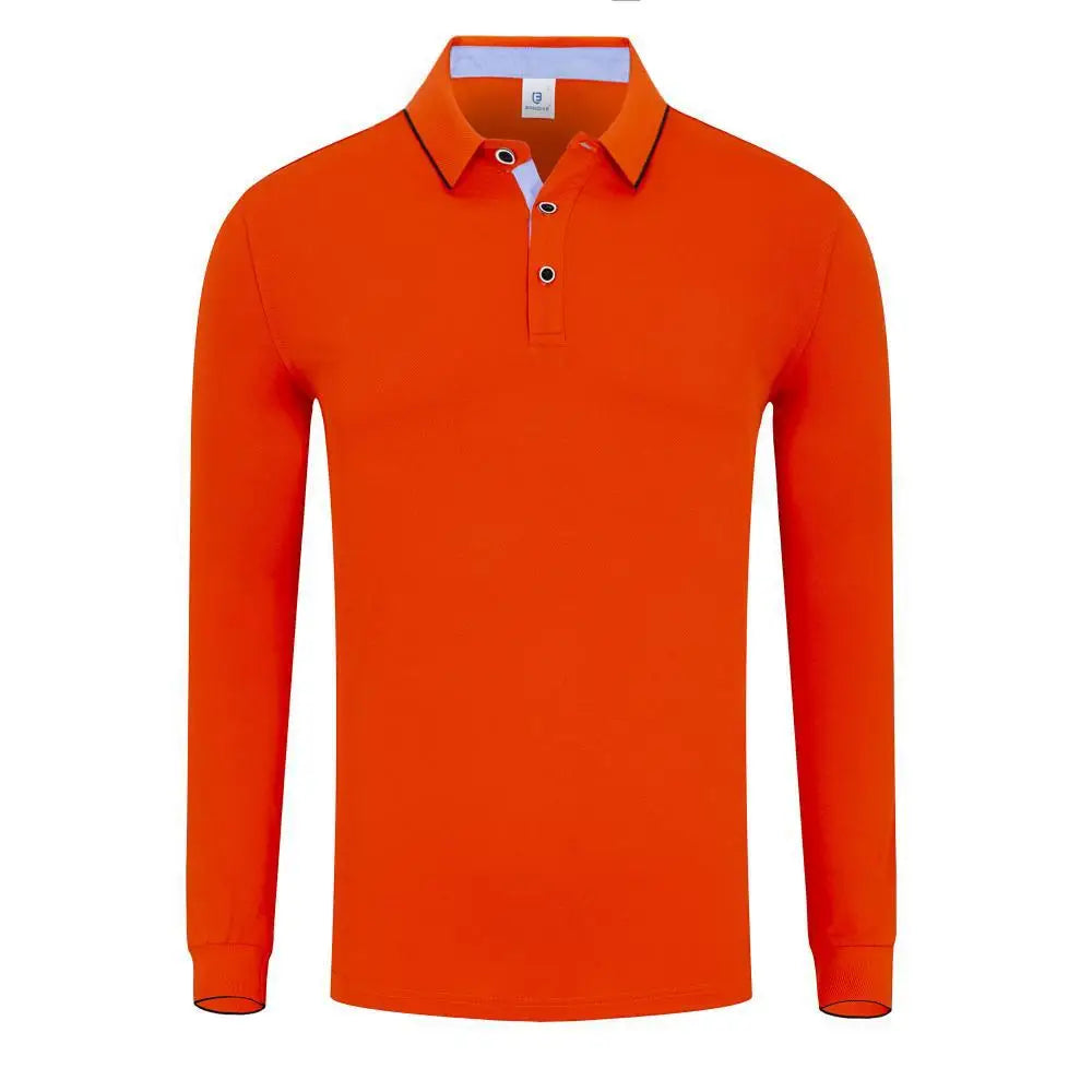 Men's Solid Color Long Sleeve Polo T-Shirt New Design 100% Cotton Embroidered Logo Knitted Fabric