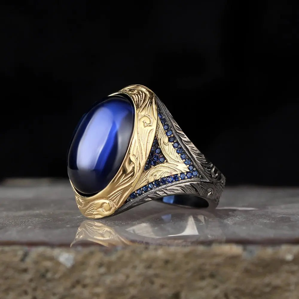 Hot Sales Men's Luxury 925 Sterling Silver Vintage Wedding Party Ring Silver Plated Bezel Setting Gemstone Yemen Aqeeq Stone
