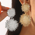 Exaggerated Full Diamond Sunflower Pendant Earrings Simple Style Multi-layer Tassel Earrings