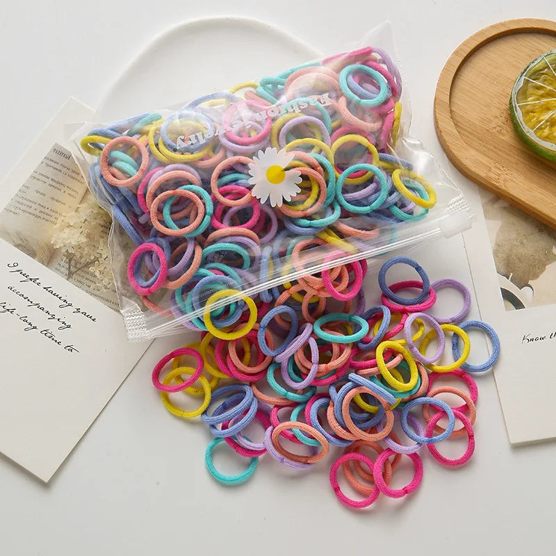 Small Hair Elastics for Girls Soft and Comfy Rubber Bands 100 PCS Hair Ties Multi Color