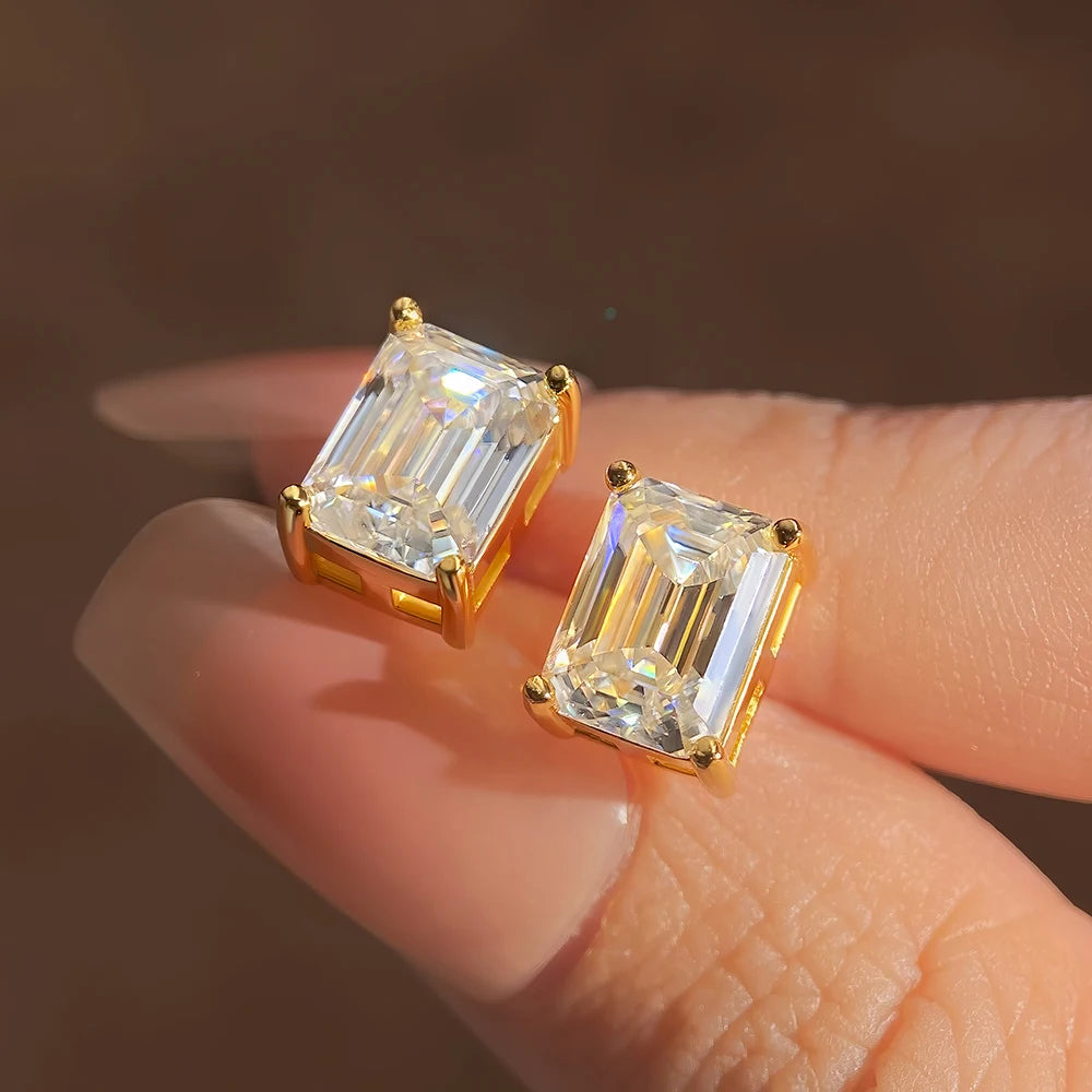 CLASSIC Gold Plated VVS GRA Certificate Rectangular Baguette Cut 1.5CT Moissanite Stud Earrings for Men & Women Daily Wear