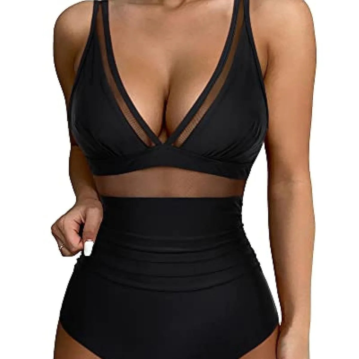 Fashion European and American One-Piece Mesh Swimsuit Sexy Deep V Multi-Color Printed Bikini