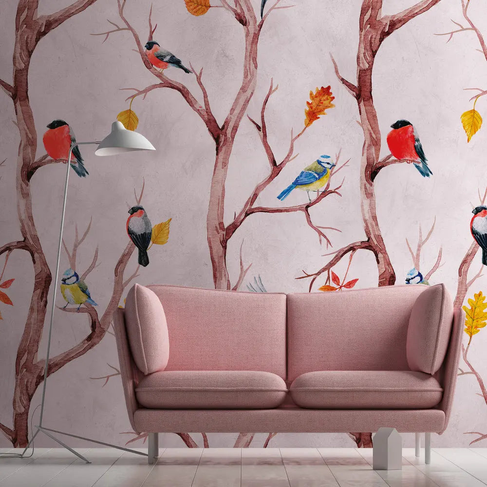 Germany Made Photo Floral Wall Mural Premium Vinyl Non Woven Pink Brown Bedroom Dining Sound-Absorbing Removable 0.53x8.80m