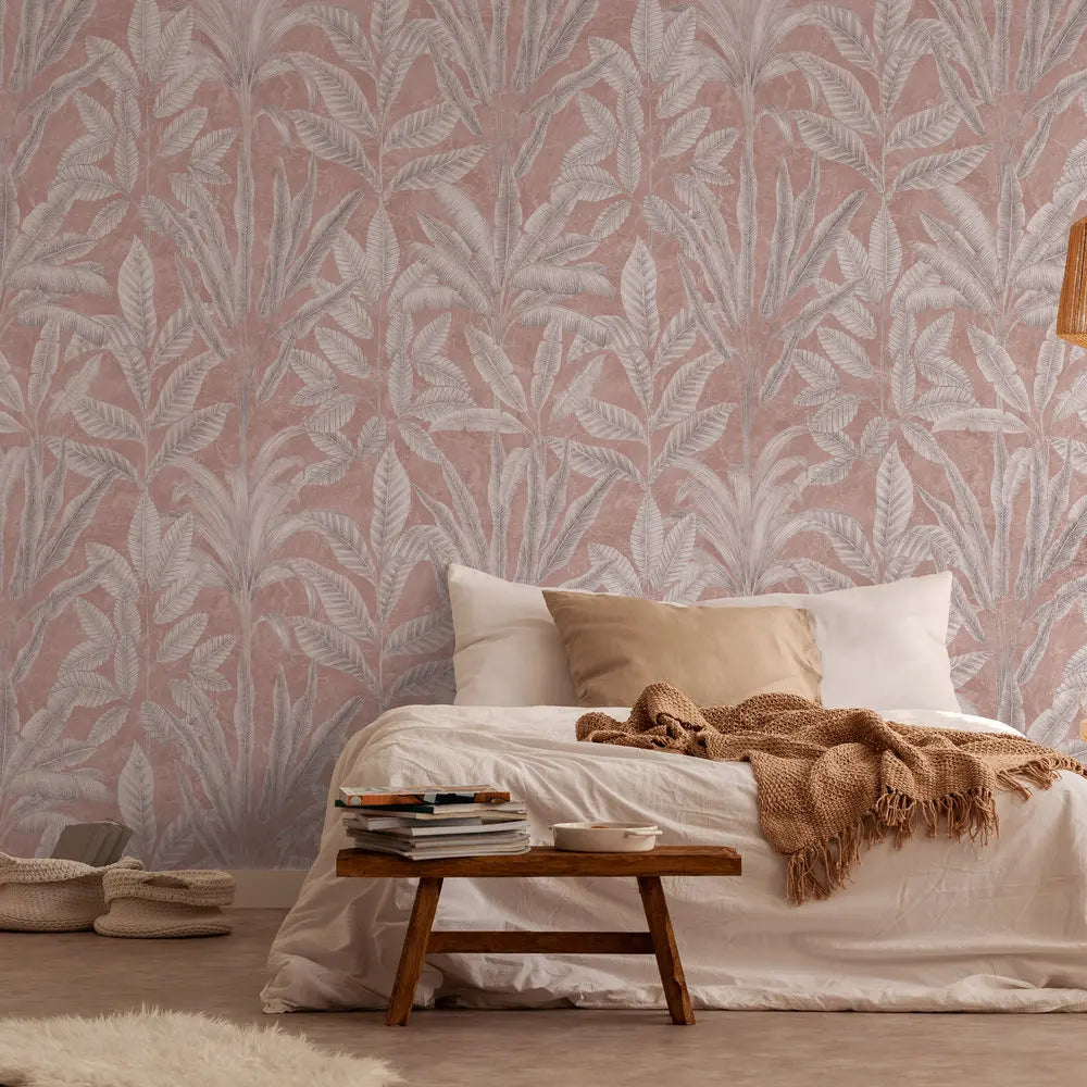 Germany Made Modern Jungle Photo Wallpaper Mural Pink Grey White Non Woven Vinyl Sound-Absorbing for Bedroom Hospital Mall