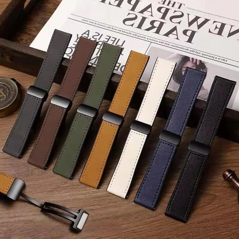 Magnetic Buckle Silicone Leather Watch Band for Samsung Galaxy Watch 7 6 5 4 40mm 44mm Universal 18mm 20mm 22mm Watch Straps