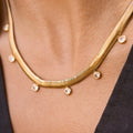 J&D 18K Gold Stainless Steel Zircon Snake Bone Chain Necklace with White Zircon Pendant 40+5CM MegaBDM