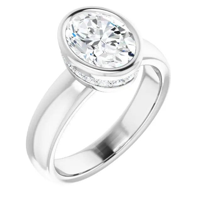 Lab-Grown Oval Diamond Ring Bezel Set Engagement Ring Romantic Marquise Shape with Yellow and White Gold Diamond Ring