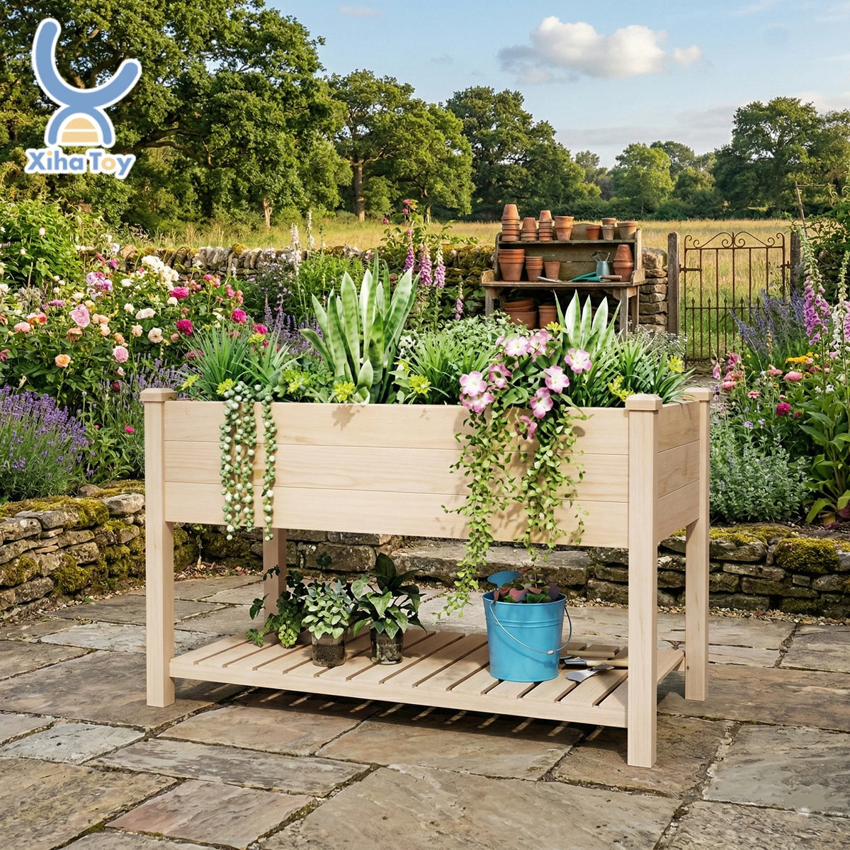 Wood Raised Planter Box Elevated Garden Bed Stand for Backyard Patio Outdoor Garden Planter for Herbs Vegetables Flowers MegaBDM