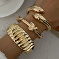 3Pcs/Set Exaggerated Geometric Smooth Spring Chunky Bangle for Women Punk Lady Cuff Bracelet Set Fashionable Jewelry Accessories